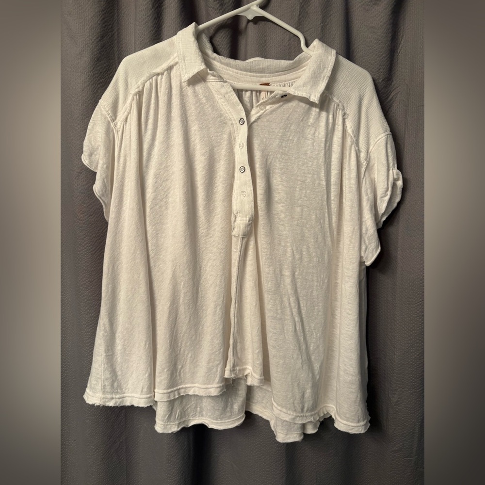 Free People Women's White Button-Up Swing Top